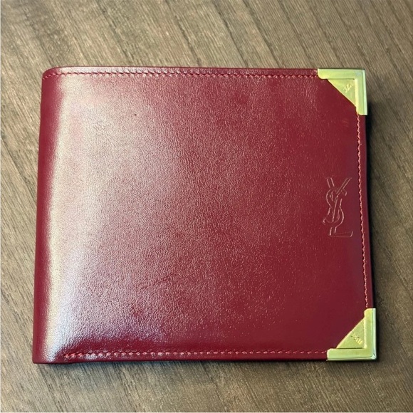 Yves Saint Laurent Burgundy Leather Wallet with Gold Corners - Picture 2 of 13